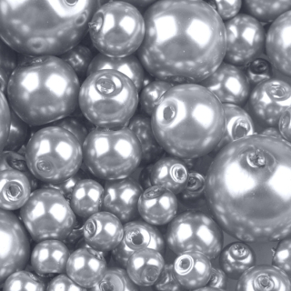 Mix - voskované perly - pr. 4 - 12 mm - strieborná - 50g