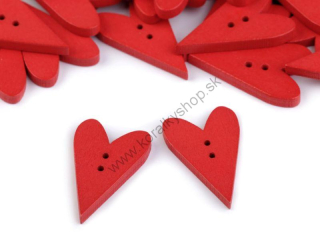 Drevený dekoračný gombík - srdce - 21x33x3,5 mm - červená - 1 ks