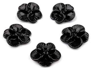 Plastová korálka kvet pr. 26 mm - čierna - 1 ks