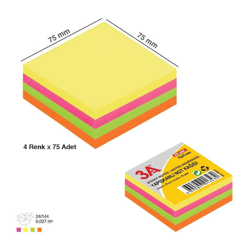 Nalepovacie lístky 75 x 75mm / 300 ks 3A