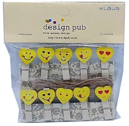Štipec drevo/ 10ks SMILE srdce PK590-1