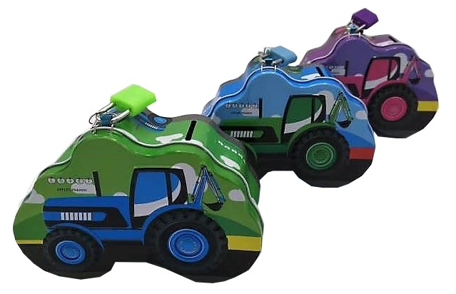 Pokladnička plechová Traktor + zámok 13,5x9cm