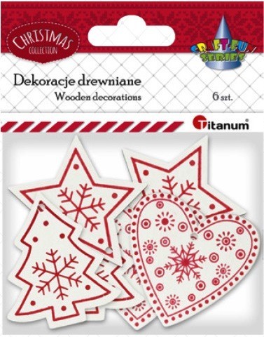 Ozdoba  VIANOCE/6ks drevo 5cm bielo-červ. 417652