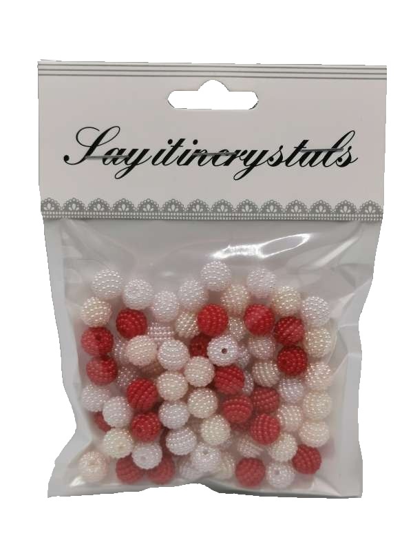 Korálky mini gul. biela+červená 10mm/25g PK510-11