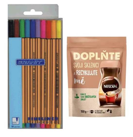 15 bal. Fineliner 0,4mm sada 10ks + 100g káva Nescafé zadarmo