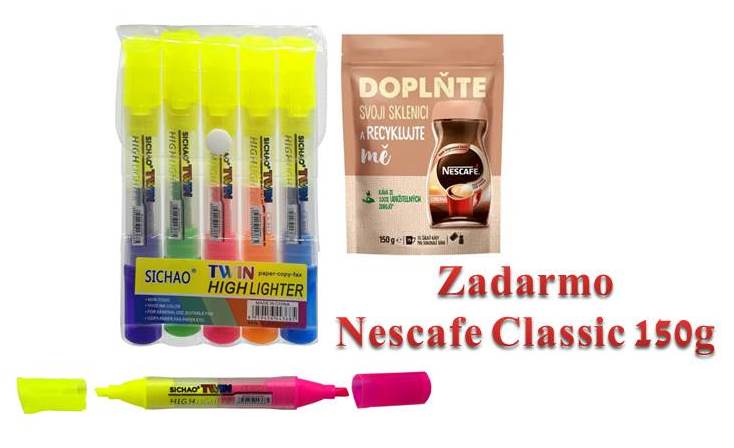 12 ks Zvýrazňovač obojstranný/5ks PK4-20 + káva Nescafé 100g zadarmo
