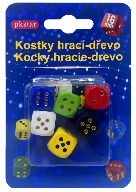 Hra kocky 1,6cm /6ks farebné drevo PK37-21