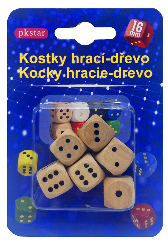 Hra kocky 1,6cm /6ks natur drevo PK37-20