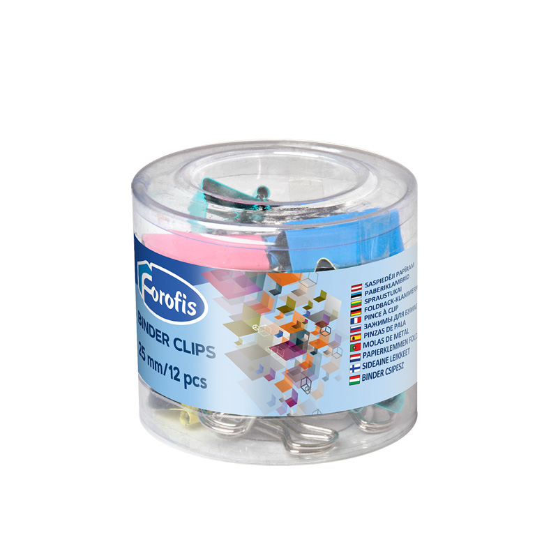 Binder clip 25mm/12ks pastel v dóze C91349