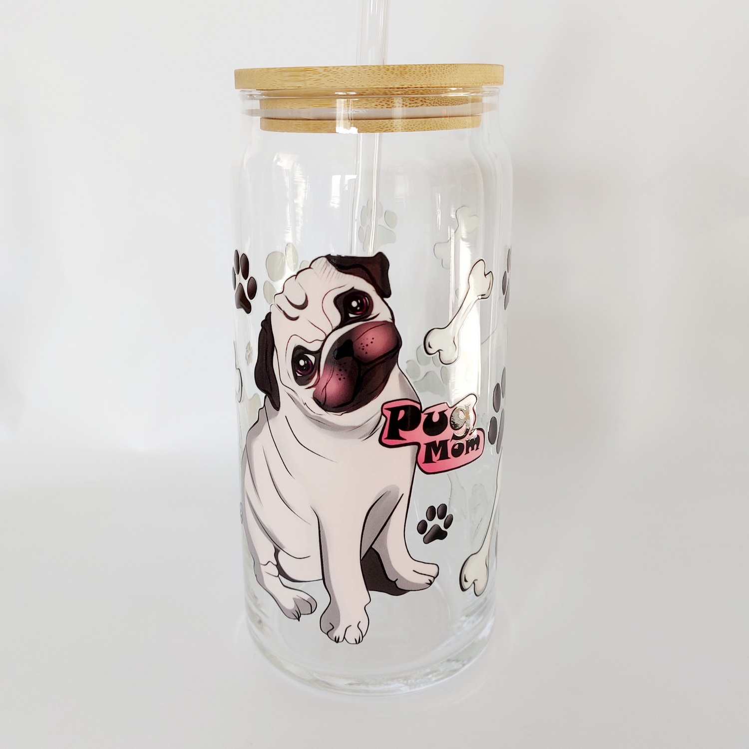 Sklenený pohár so slamkou Mops