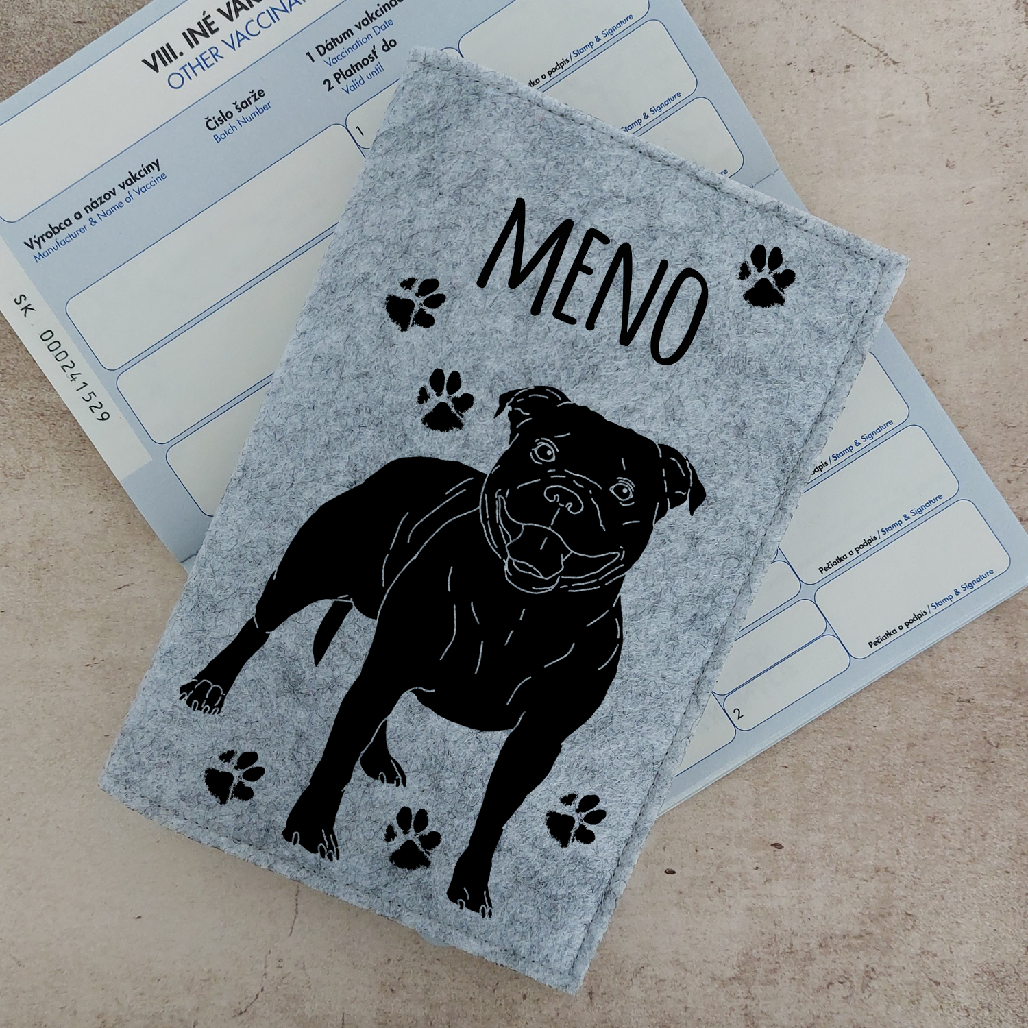 Obal na petpass Stafordširský bulteriér s menom