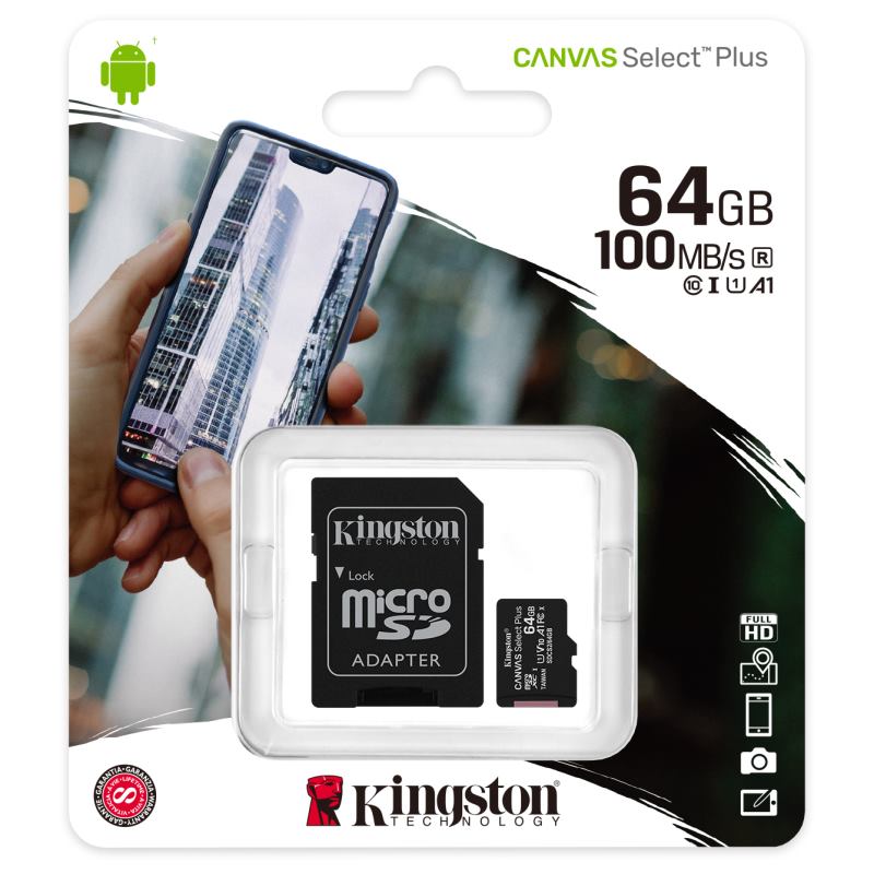 KINGSTON Canvas SELECT Plus Micro SDXC 64GB Class 10 UHS-I s adaptérom