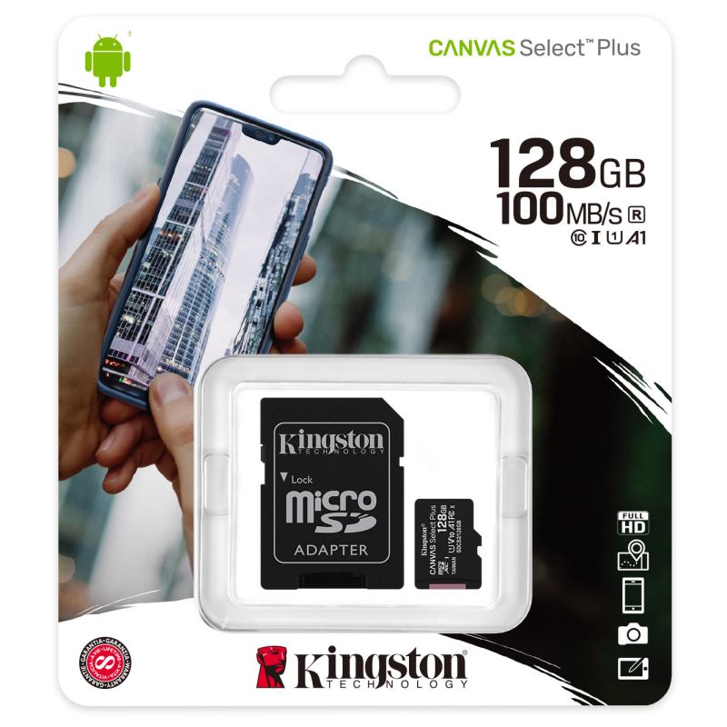 KINGSTON Canvas SELECT Plus Micro SDXC 128GB Class 10 UHS-I s adaptérom