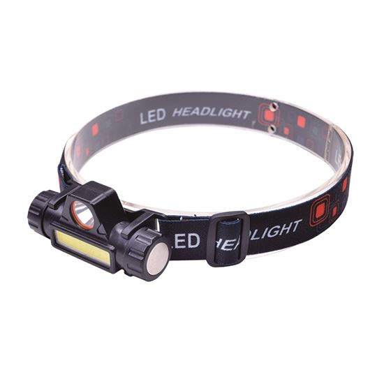 LED čelové nabíjacie svietidlo, 3W+COB, 150lm+120lm, Li-ion, USB