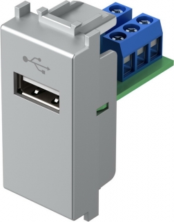 USB zásuvka typu 1M, strieborná matná, KM51ES-U