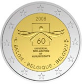 2 euro 2008 Belgicko cc.UNC, deklarácie ľudských práv