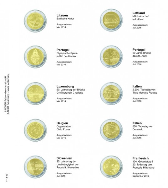 Doplňujúci list č.19 pre album Lindner 2 euro  (1118-19)