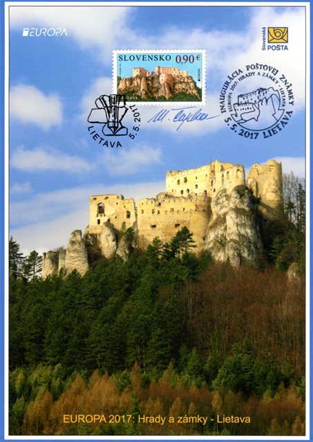 Nálepný list 2017 Slovensko hrad LIETAVA + podpis autora známky