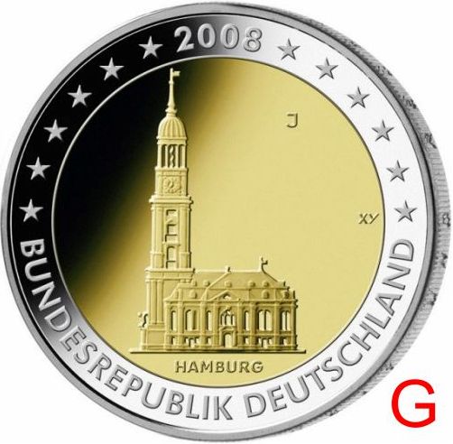 2 euro 2008 G Nemecko cc.UNC, Hamburg
