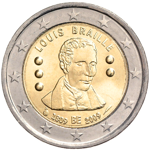 2 euro 2009 Belgicko cc.UNC, Louis Braille