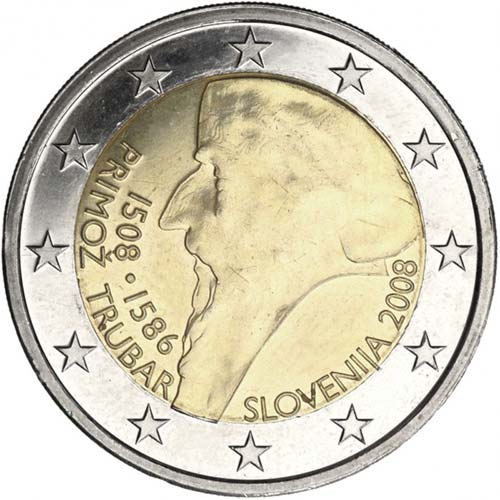 2 euro 2008 Slovinsko cc.UNC, Primož Trubar