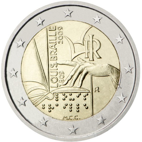 2 euro 2009 Taliansko cc.UNC, Louis Braille