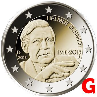 2 euro 2018 G Nemecko cc.UNC, Helmut Schmidt