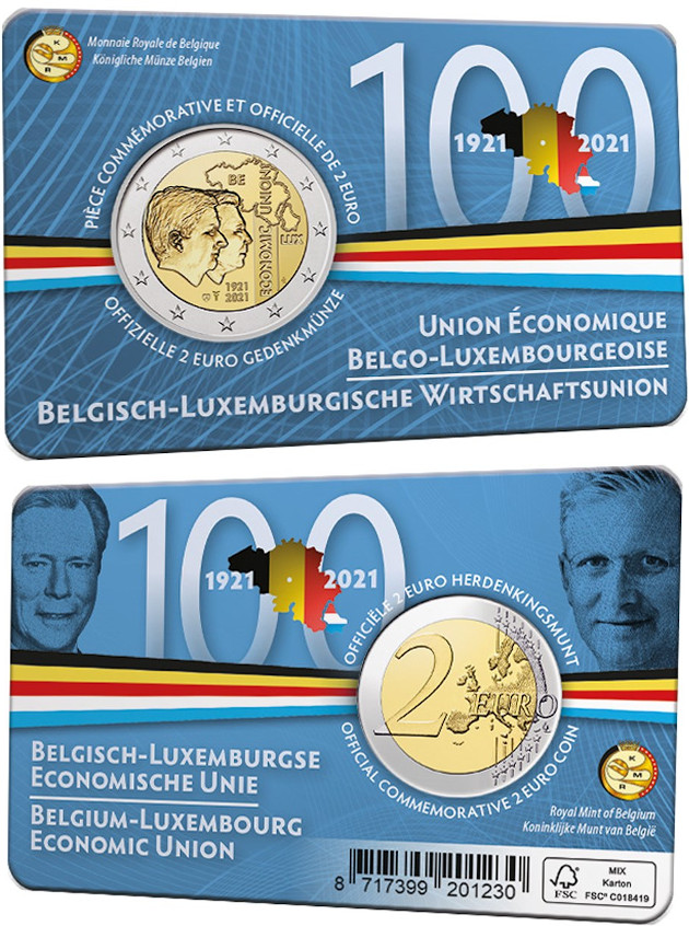 2 euro 2021 Belgicko cc.BU (NL/EN) karta BE - LU únia