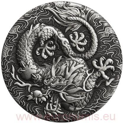 2 Dollars 2022 Austrália BU Antiqued 2 Oz Ag Dragon 