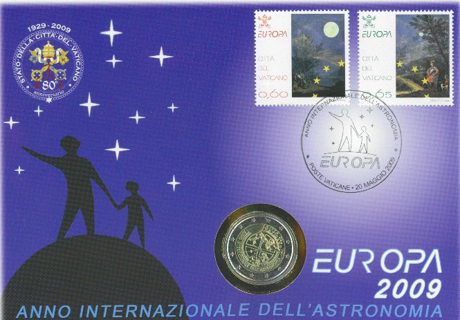 2 euro 2009 Vatikán BU numisbrief,  Medzinárodný rok astronómie