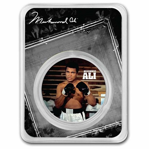 2 Dollars 2023 Niue BU karta farbená 1 Oz Ag Muhammad Ali 