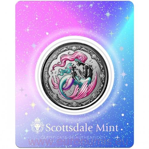 2 Tala 2023 Samoa PROOF like karta farbená 1 Oz Ag, Mermaid Mother and Daughter