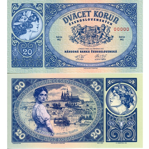20 Korún 2025 UNC, 20 Korún Československých 1919 séria MG anulát 