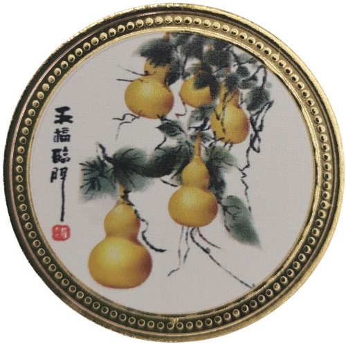 Medaila pozlátená, farbená, Chinese - hrušky