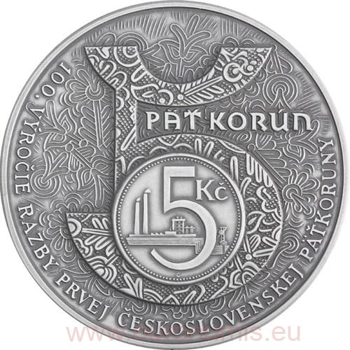 Strieborná medaila, 100. výročie razby prvej Československej 5 koruny