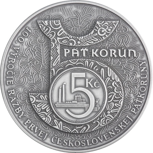 Strieborná medaila, 100. výročie razby prvej Československej 5 koruny