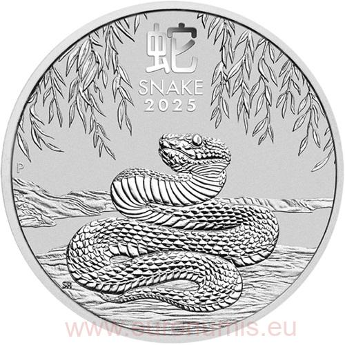 2 Dollars 2025 Austrália BU 2 Oz Ag, Lunar III. - Year of the Snake