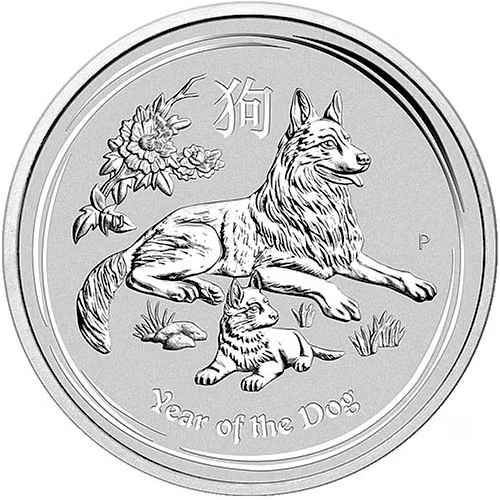 2 Dollars 2018 Austrália BU 2 Oz Ag, Lunar II. - Year of the Dog