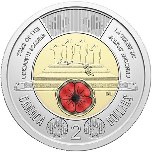 2 Dollars 2025 Kanada UNC farbená, Honouring Canada’s Unknown Soldier