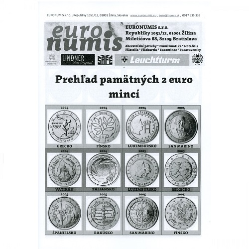 Brožura, Prehľad pamätných 2 euro mincí, čiernobiely 2025/2026