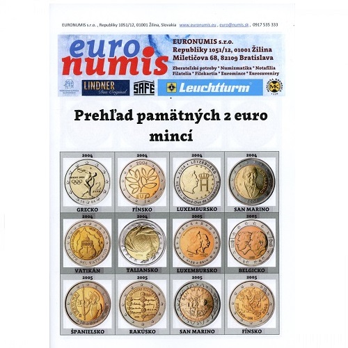 Brožúra, Prehľad pamätných 2 euro mincí, farebný 2025/2026