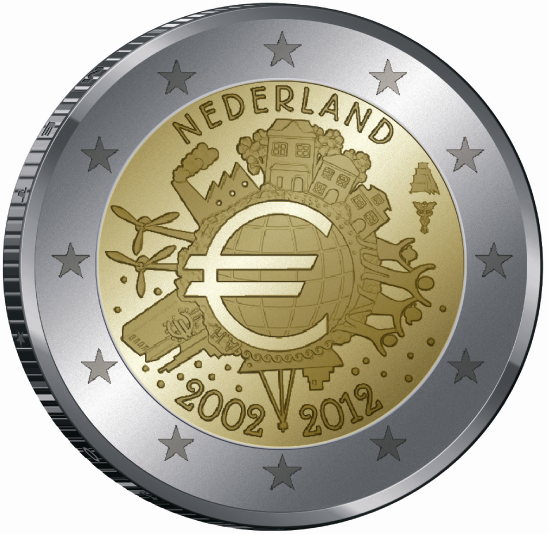 2 euro 2012 Holandsko cc.UNC, 10 Rokov Euro Meny