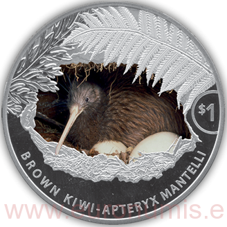 Dollar 2021 Nový Zéland PROOF 1 Oz Ag Brown Kiwi