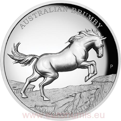 2 Dollars 2021 Austrália PROOF 2 Oz Ag Australian Brumby