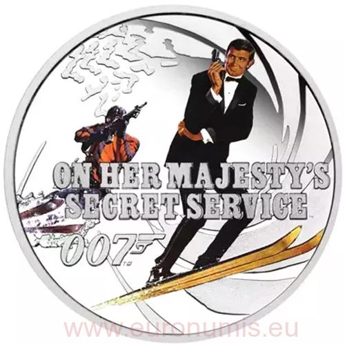 50 Cents 2021 Tuvalu PROOF farbená 1/2 Oz Ag On Her Majesty's Secret Service