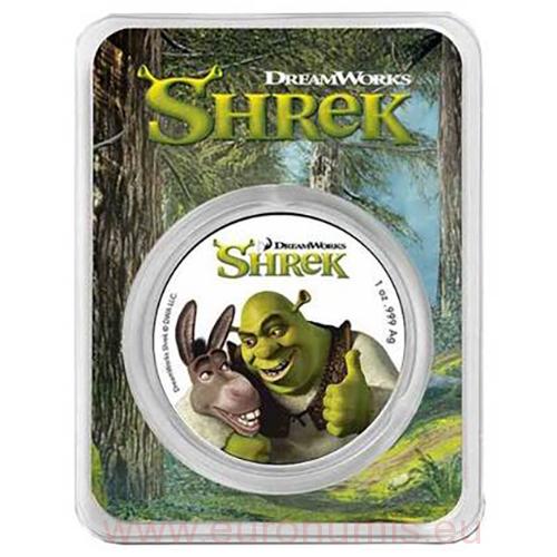 2 Dollars 2021 Niue BU farbená, karta 1 Oz Ag Shrek (Z:4:4)
