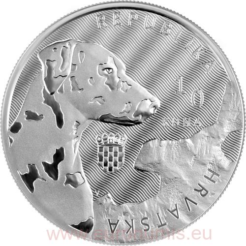 10 kuna 2021 Chorvátsko BU etua 1 Oz Ag, Dalmatian Dog