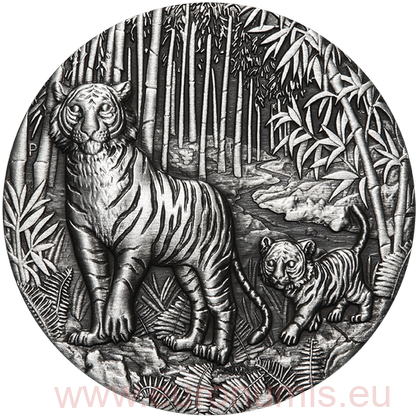 2 Dollars 2022 Austrália BU Antiqued 2 Oz Ag Lunar : Year of the Tiger