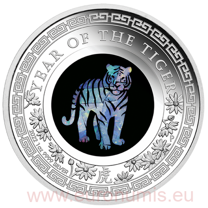Dollar 2022 Austrália PROOF Opal 1 Oz Ag Lunar III: Year of the Tiger