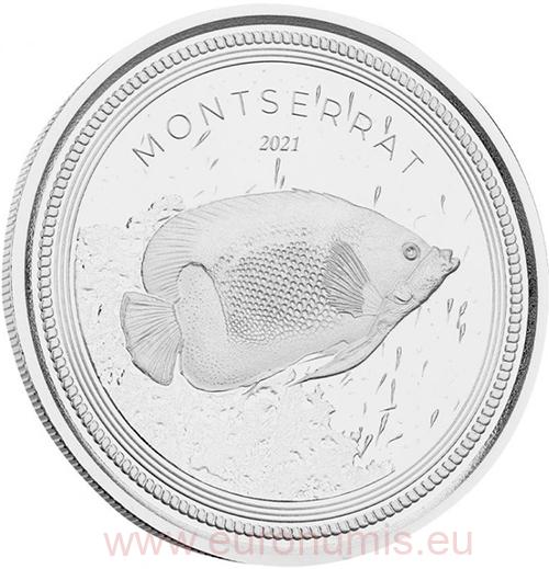 2 Dollars 2021 Montserrat BU 1 Oz Ag Blue Girdled Angelfish (Z-2-1)